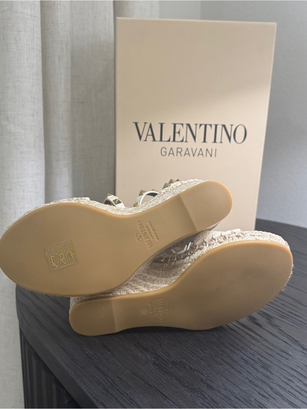 Valentino Garavani Rockstud Espadrille Wedge Sandals Ivory 37 - Picture 7 of 8